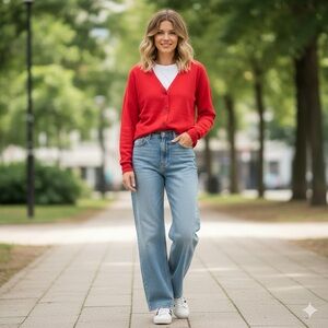 VTG Jantzen Red Cardigan Sweater -Unisex (Tagged Mens XL) Oversized Indie Grunge